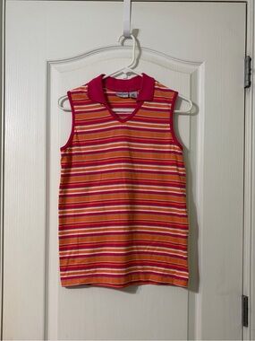 Cabin Creek Pink & Orange Striped Sleeveless Polo Tank